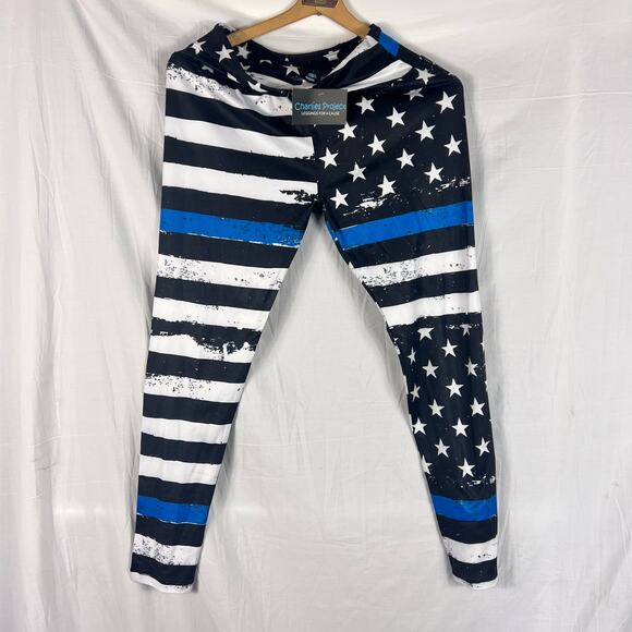 Charlie’s Project Leggings Thin Blue Line Police Flag Womens OS One Size - Picture 4 of 8